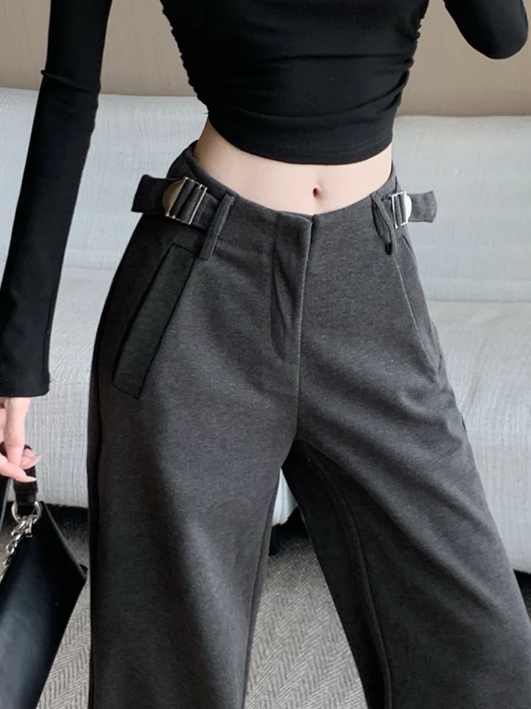 الخريف والشتاء السراويل الصوفية الجديدة واسعة الساق النساء تصميم الشعور عالية الخصر تنوعا فضفاضة مستقيم الساق طول الكلمة السراويل #3