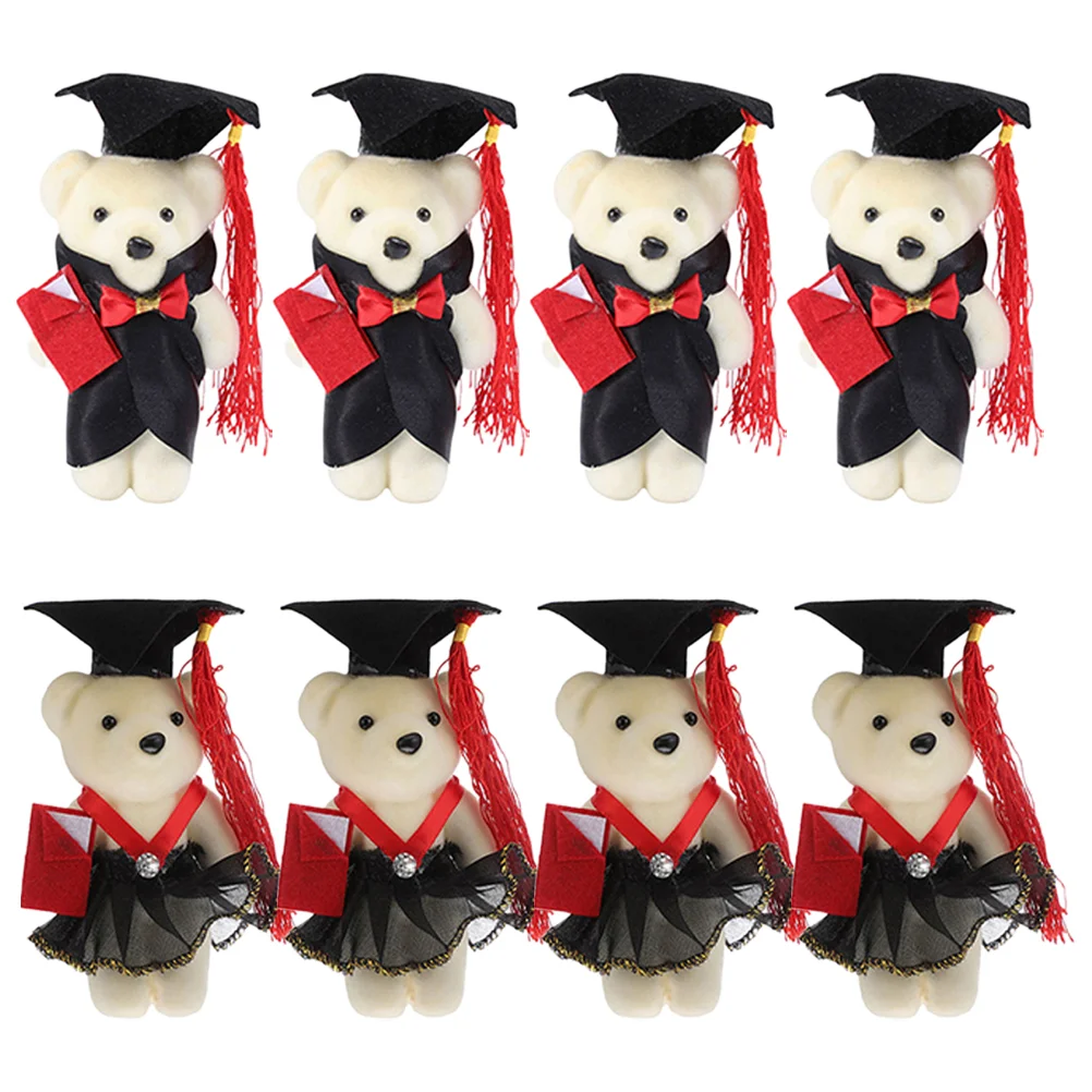 8 Pcs Graduation Season Dr Bear Cartoon DIY Dolls Toy Plush Flower Decorative Supplies Party for Bouquet Gift