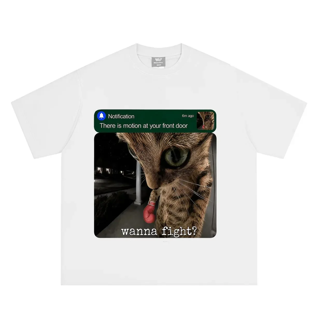There Is Motion At Your Front Door Cat Funny MT-shirt omen Vintage T-shirt Summer Loose Casual Hip-hop T-shirts