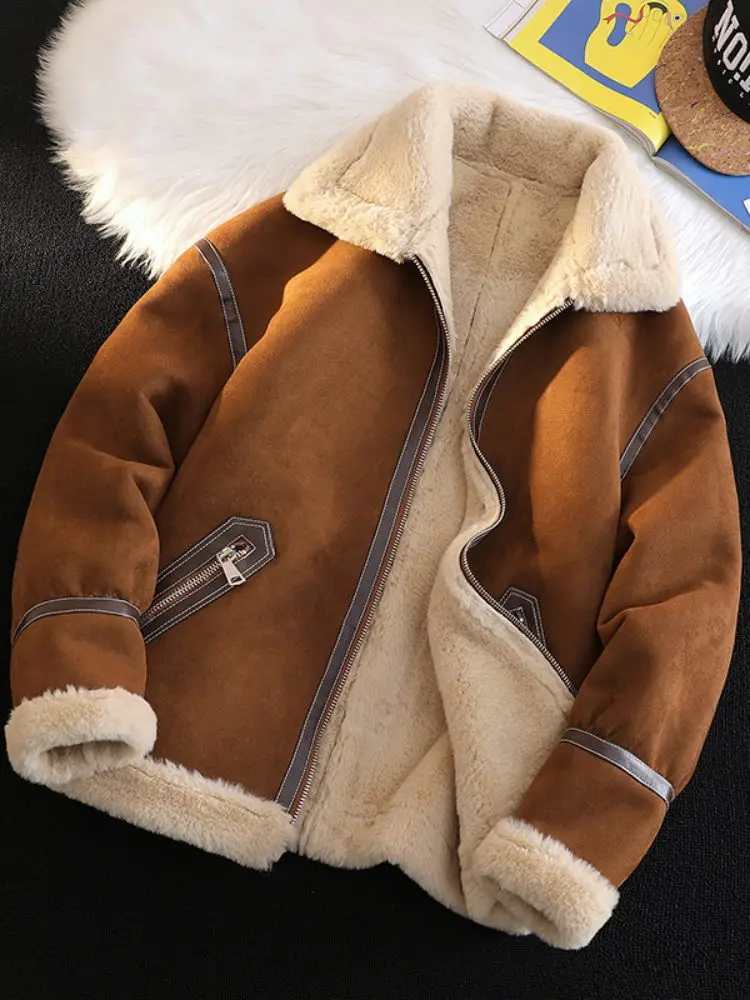 

Мужская зимняя утепленная кожаная куртка с флисовой подкладкой в стиле ретро, американская мотоциклетная куртка, теплая хлопковая куртка, модная молодежная верхняя одежда