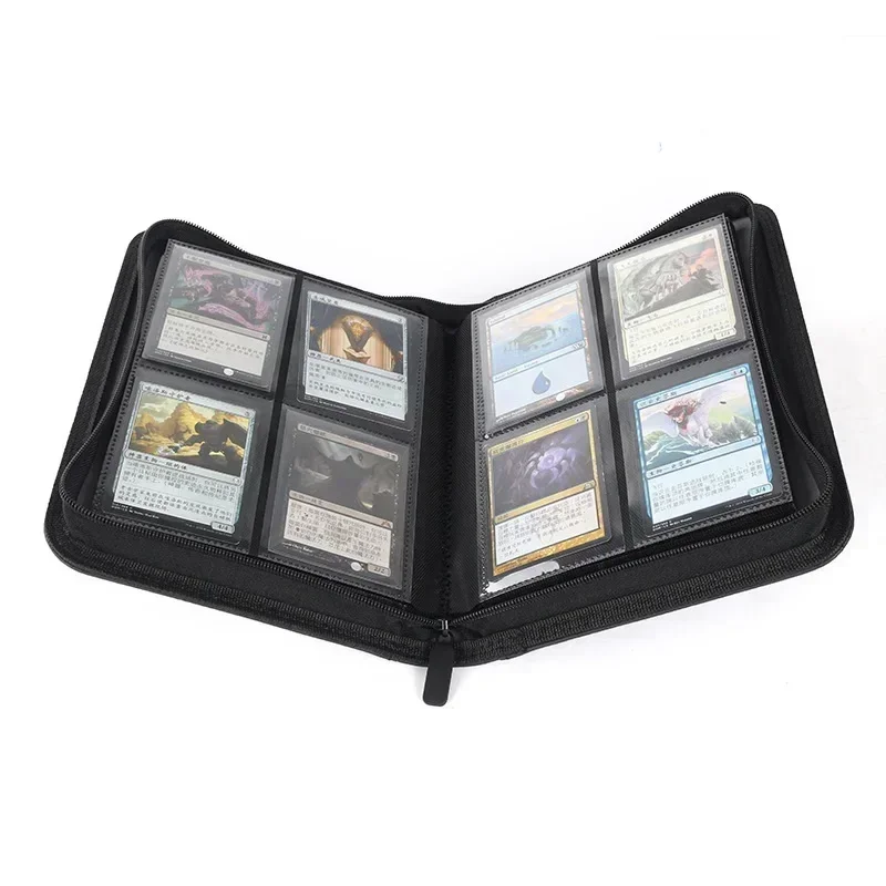 

PU Leather 160 Pockets Cards Side Loading Binder TCG Game Zipper Card Album With 4 Sealed Fixed Pockets Pages For MG/PKM/FOW/YGO
