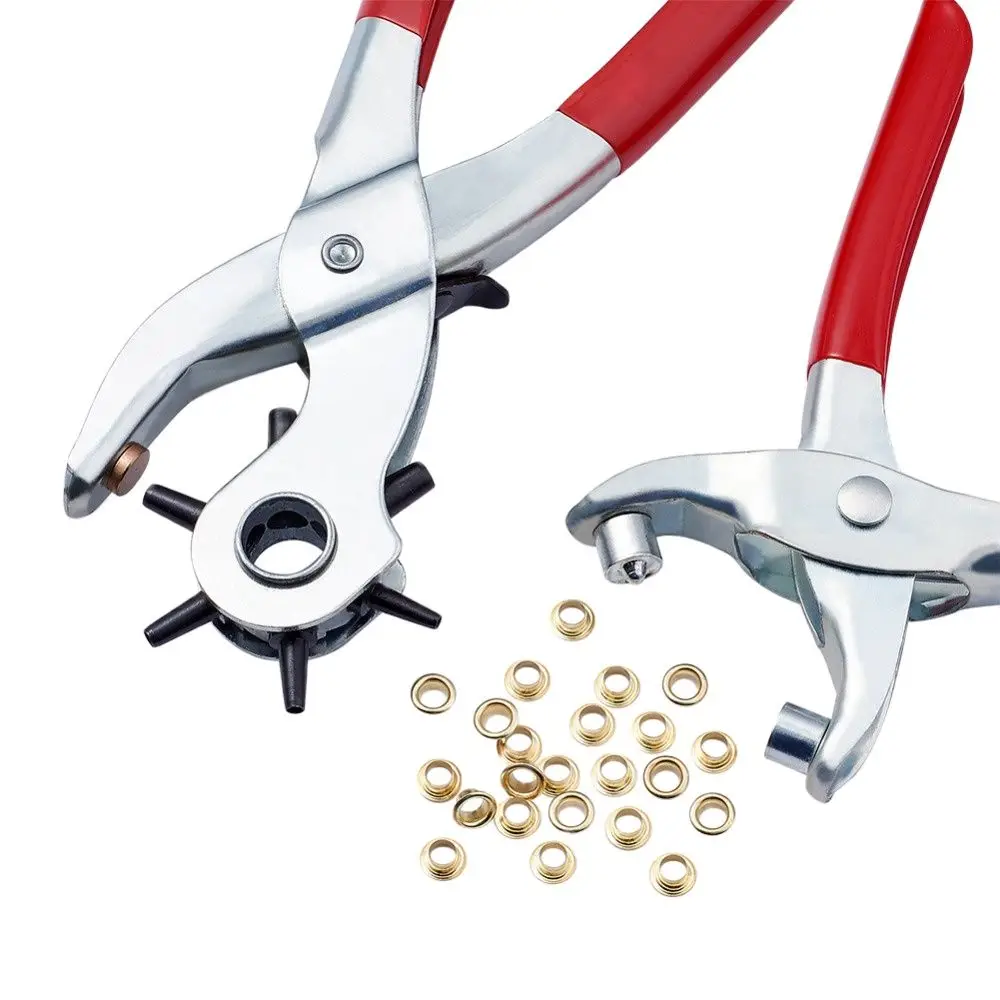 

45# Steel Punch Plier Sets Eyelet Pliers Iron Findings Suitable For Leather Punch Red 335x110x25mm 2pliers and 20pcs Findings