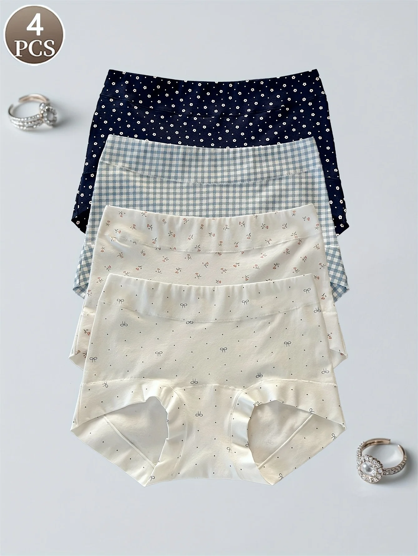 4-pcs simple and cute casual baby cotton floral underwear for girls, mid waist floral comfortable flat corner pants