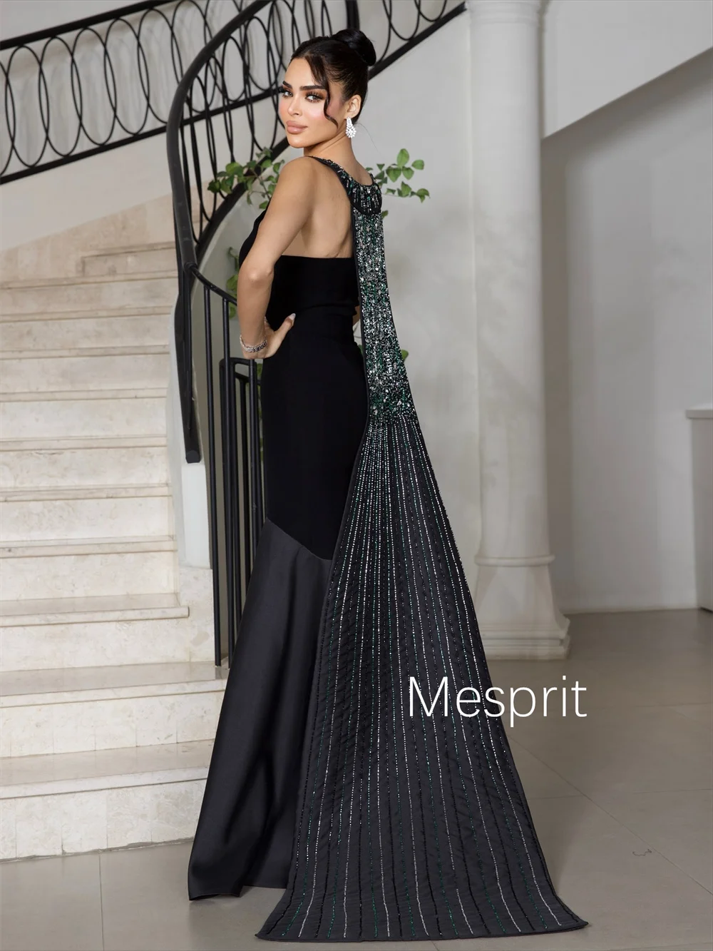 Maßgeschneiderte lange Kleider aus Pastrol-Jersey mit Faltenmuster und Pailletten, Meerjungfrau, U-Ausschnitt, maßgeschneiderte Anlässe, Abendmode