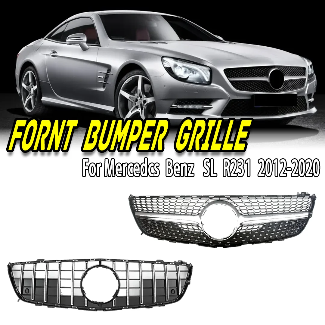 

GT Style Front Grille for Mercedes-Benz R231 SL Class 2012-16 SL400 SL500 Gloss Black Silver Radiator Bumper Grille Replacement