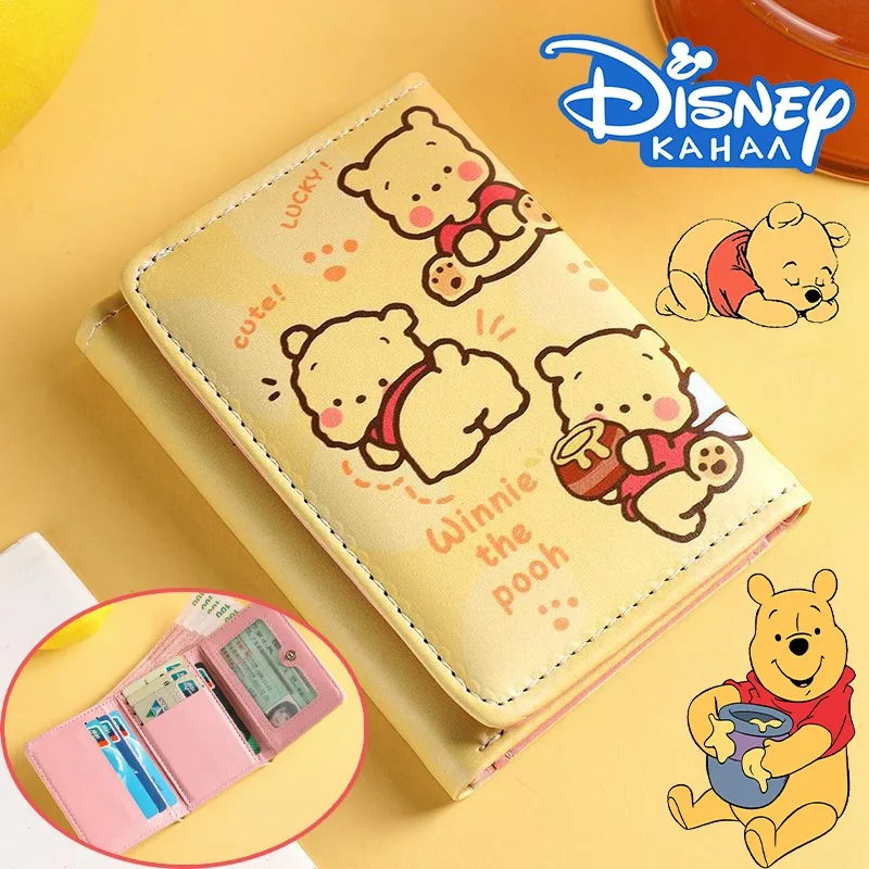 Disney Pooh Bear Winnie Short Wallets Cartoon Pu Leather Purse Card Holders Coin Purses Cute Purse Girls Wallet Money Clip Gifts