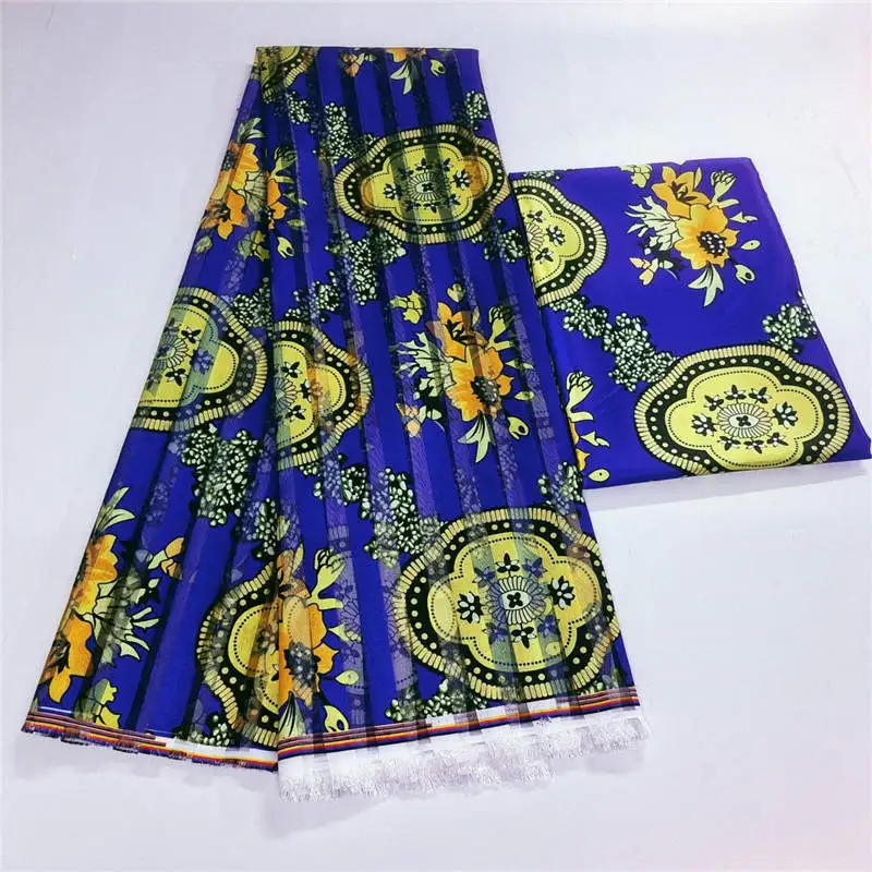 6 Yards/Lot Hot Sell African Ghana Style High Quality Printed Satin Fabric Organza Ribbon Silk Fabric For Party Dress Materials.