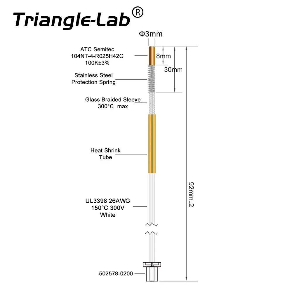 Trianglelab Prusa MK4 Prusa XL 104NT-4-R025H42G (104GT-2 ) Cartucho termistor 280 ℃   ~ 300 ℃    para prusa MK4