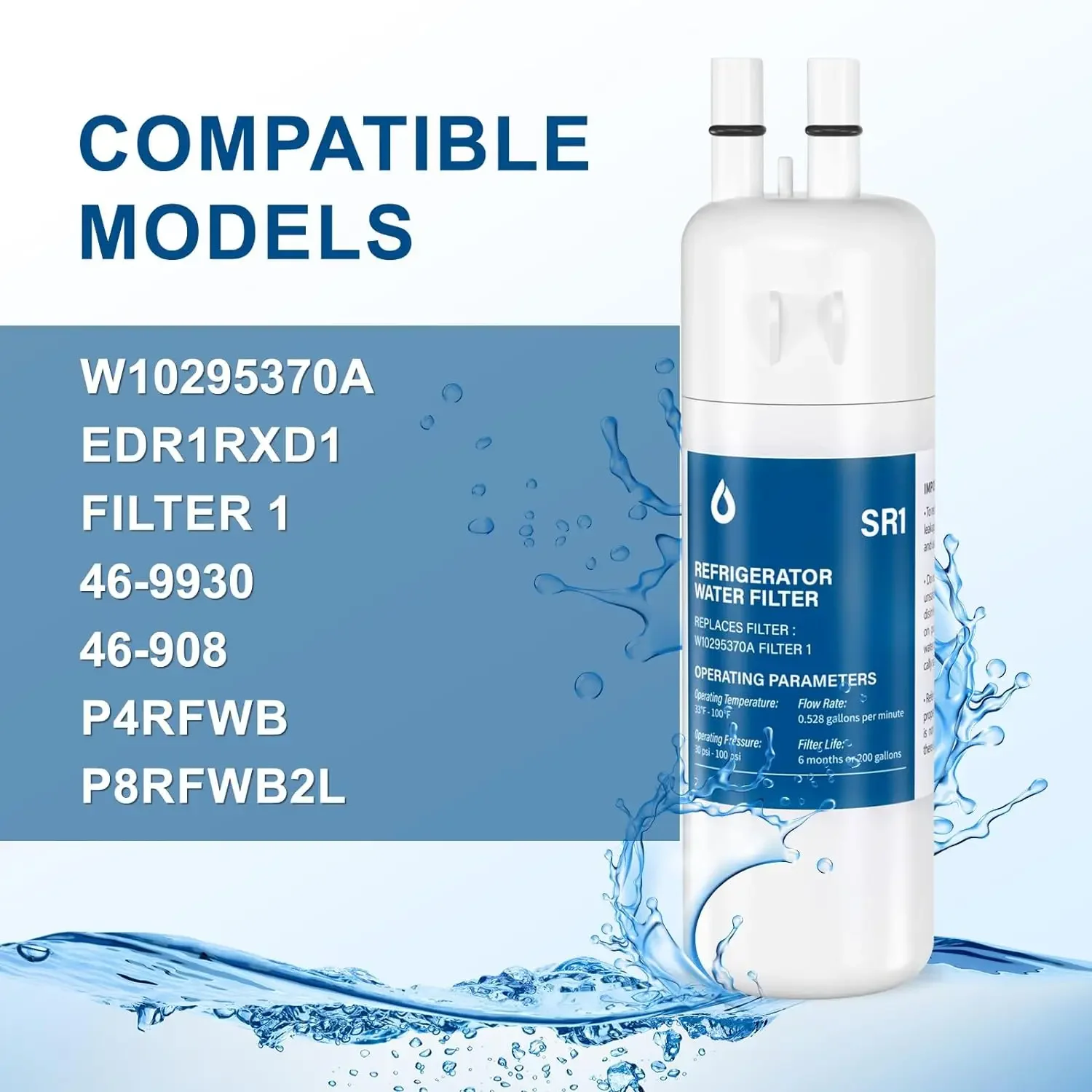 Replace For whirpool EDR1RXD1 Refrigerator Water Filter, Everydrop Filter 1,W10295370A,P8RFWB2L, P4RFWB, Kenmore 9081(1-5Packs)