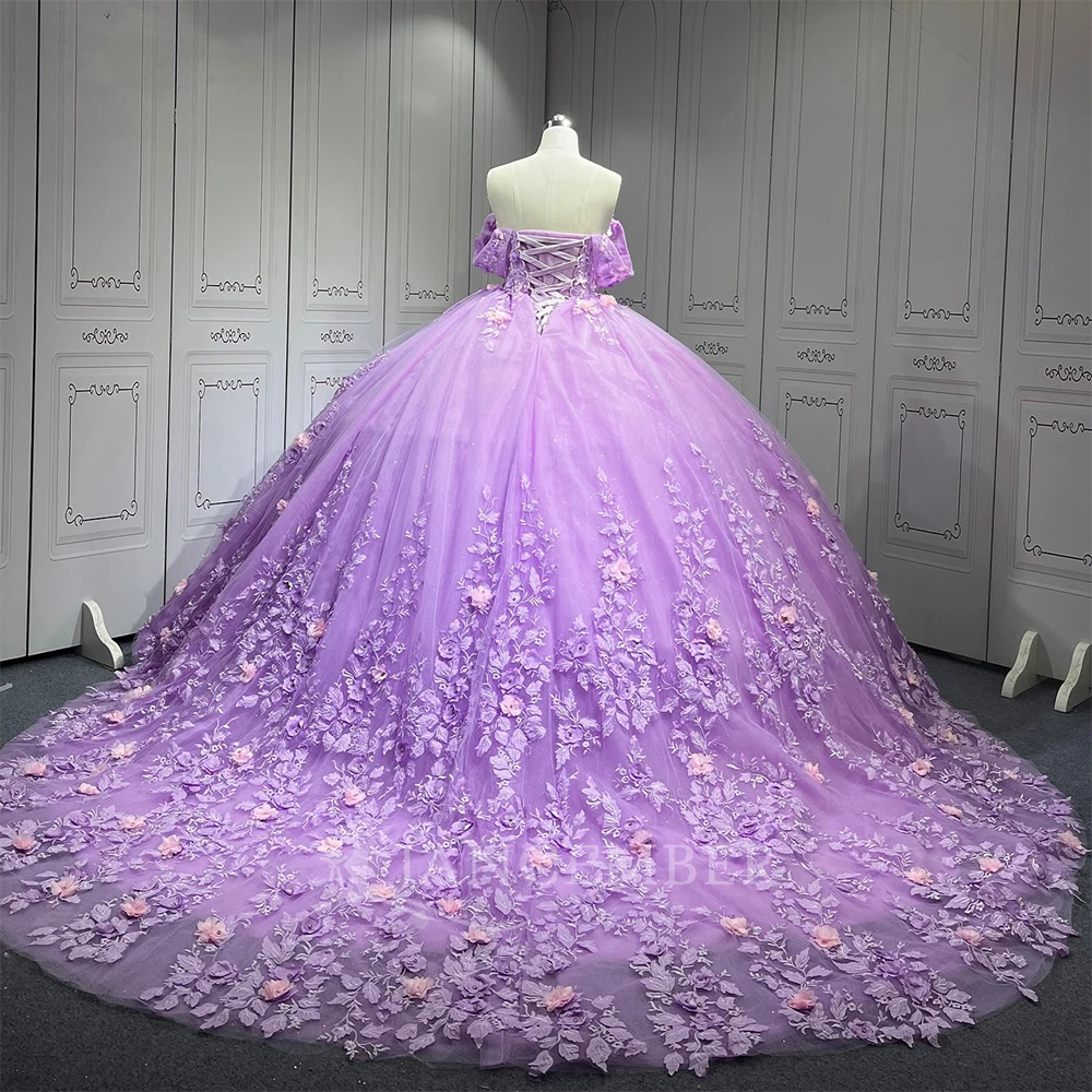 Nuovo 2025 Viola Principessa Abito Quinceanera Glitter Perline Paillettes Perle Abiti da 15 Anos Dolce 16 Abito da ballo Personalizzato