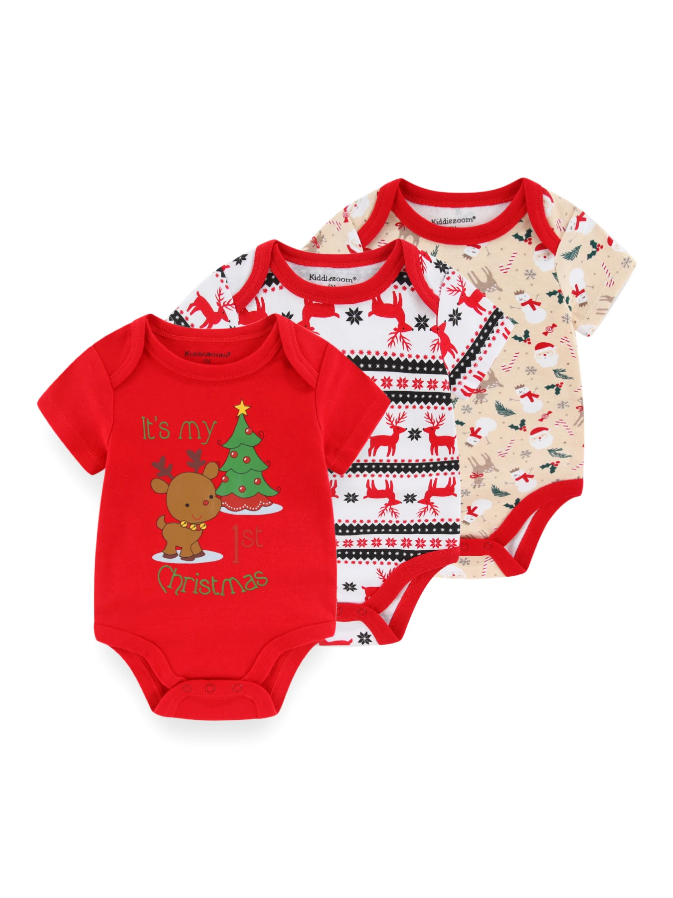 

Детские первые рождественские боди, комплект из 3 комплектов, милые комбинезоны для новорожденных мальчиков и девочек, одежда для младенцев с короткими рукавами