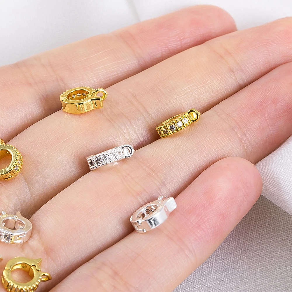 18K Gold Plated Brass Zircon Hinged Charms Bail Clasps Round Melon Seed Buckle for Beaded Bracelet Necklace DIY Jewelry Findings