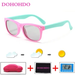 DOHOHDO Kids Children Photochromic Sunglasses Boys Girls Coating Mirror Soft Safe Polarized  Sun Glass 2023 Brand Designer UV400