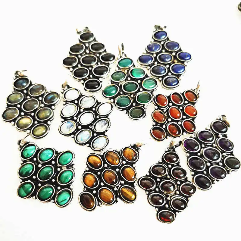 

Tibetan Jewelry Pendants Copper Inlay Natural Stone Beads Pendants Jewelry TBP162