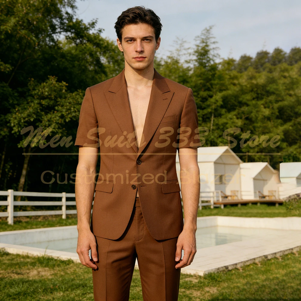 

Летний мужской костюм: модный пиджак с коротким рукавом, классический крой, роскошный однотонный комплект из 2 предметов (пиджак и брюки)