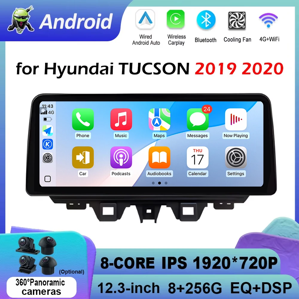 12.3 inch Touch Screen Android OS for Hyundai TUCSON 2019 2020 Wireless Carplay Car Multimedia Video Radio Player GPS Navi WIFI