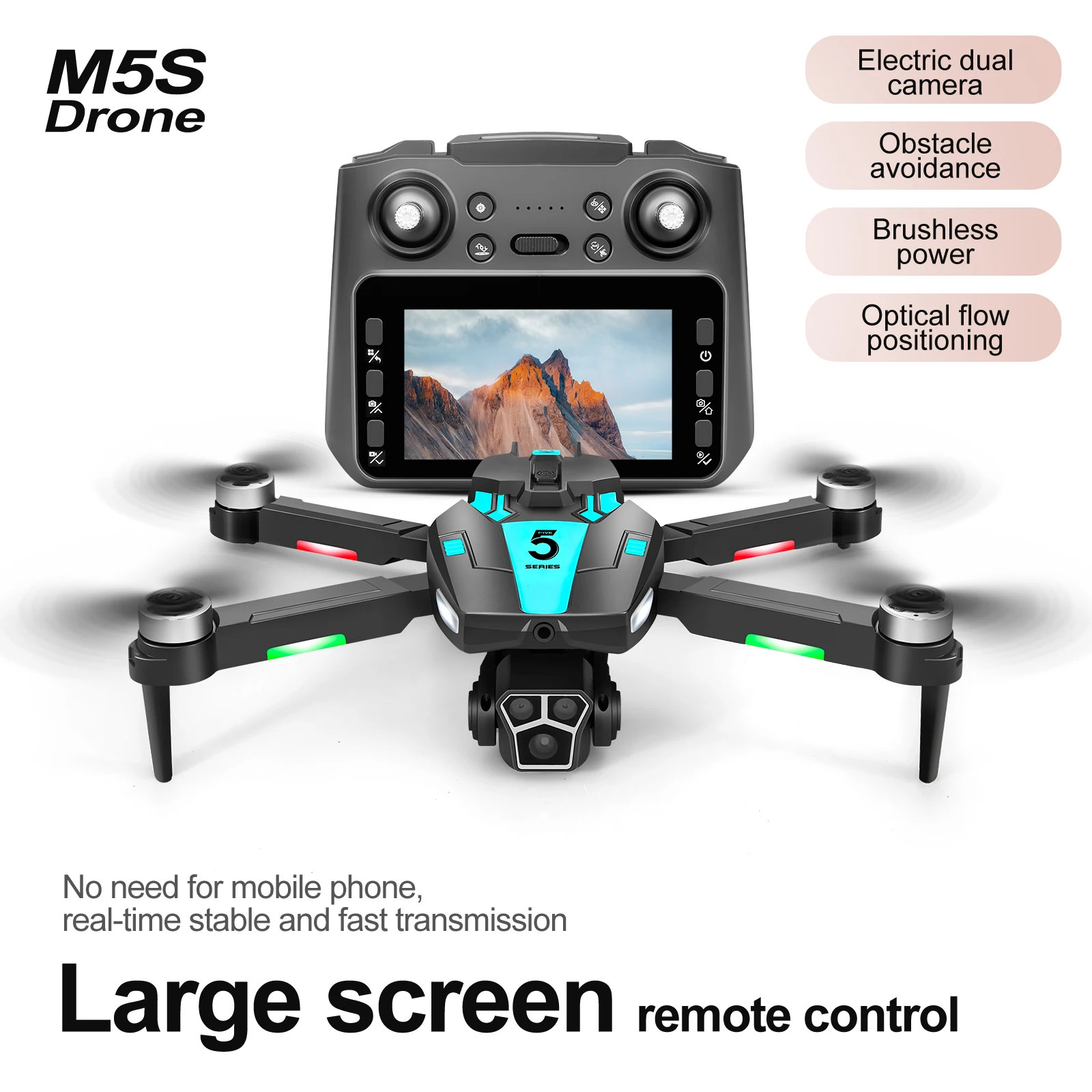 

M5s Drone 4K Profissional HD Dual-Camera Obstacle Avoidance 5G Wifi With Screen Remote Control Quadcopter Optical Flow Drone Toy
