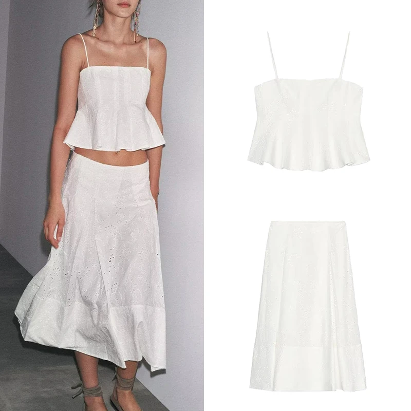 2025 Summer New Women's Embroidered Wave Wide Hem Top 478609 f Skirt 47860 Faionable Polyester Fiber Clothing Set