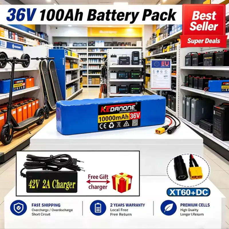 2026 Neuer 36V Akku 100Ah 18650 Lithium-Akkupack 10S3P 1000W XT60+DC 42V Elektrischer S-Roller M365 E-BK Leistungsakku mit BMS