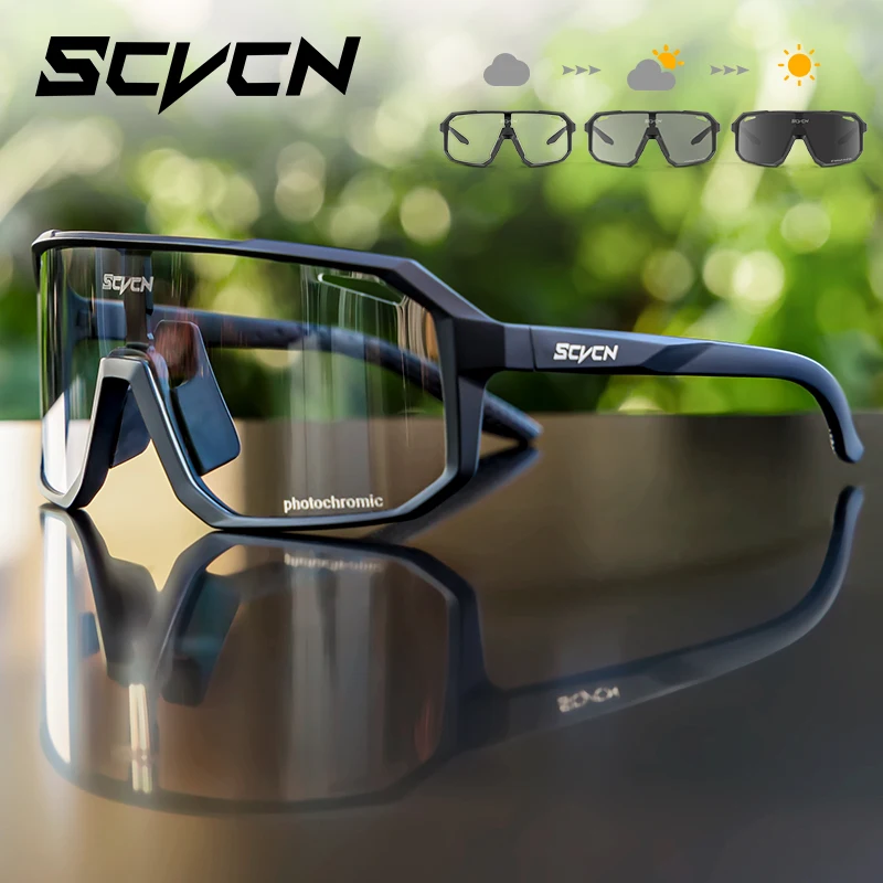 Scvcn New Men\'s UV400 Photochromic Cycling Sunglasses Women Sports Running Eyewear for Men Glasses Road Bike Bicycle Goggles