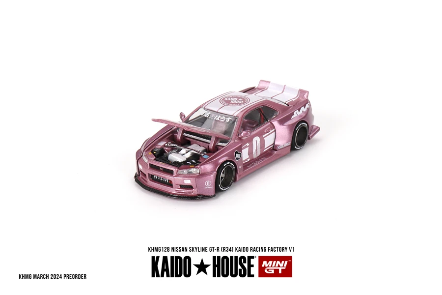 Kaido House + MINIGT 1:64 Nissan Skyline GT-R (R34) KAIDO RACING FACTORY V1 KHMG128 Diecast Alloy Model Car Gifts Ornaments