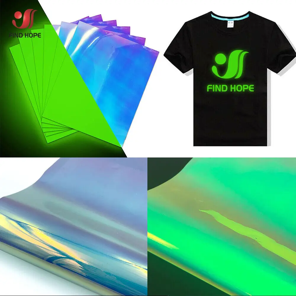 

19in x39in Green Glow In The Dark Heat Transfer Vinyl TPU Iron on Tshirt Hot Press Film HTV Printing Fabric Decor DIY For cut