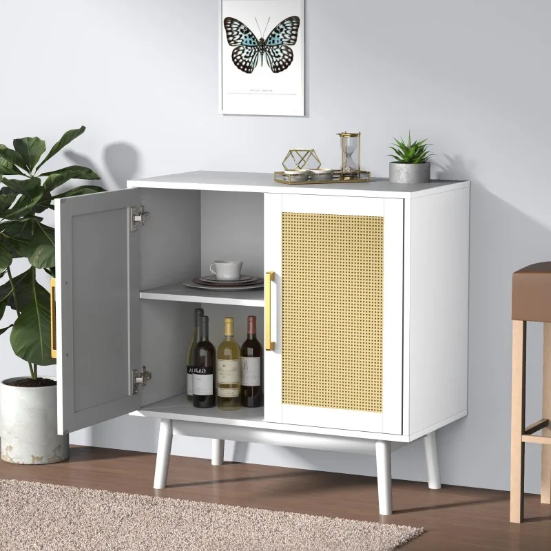 Möbel Wohnzimmer Küche Rattan-Beistellschrank mit Tür und Regal mit Aufbewahrungsschrank