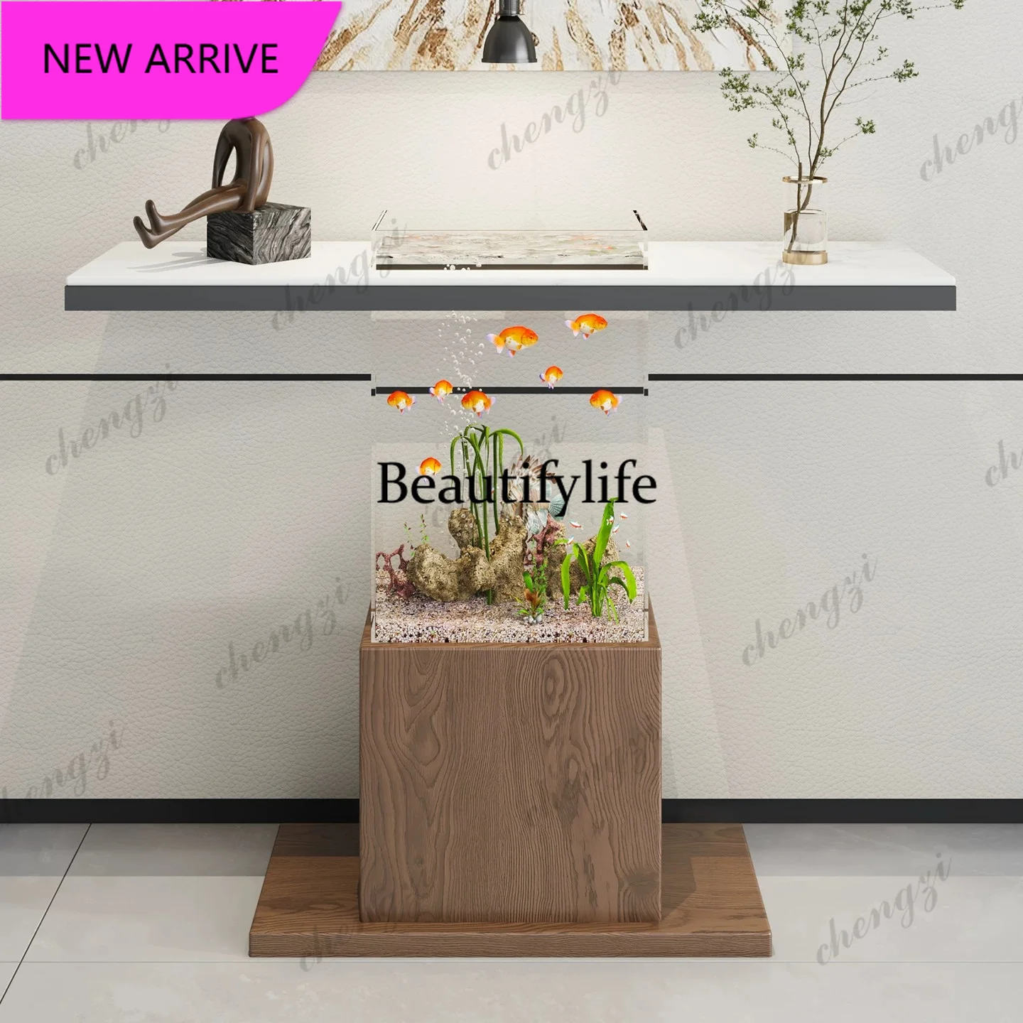 A68Simple modern porch table suspended rock slab against the wall strip case designer landscaping fish tank porch cabinet