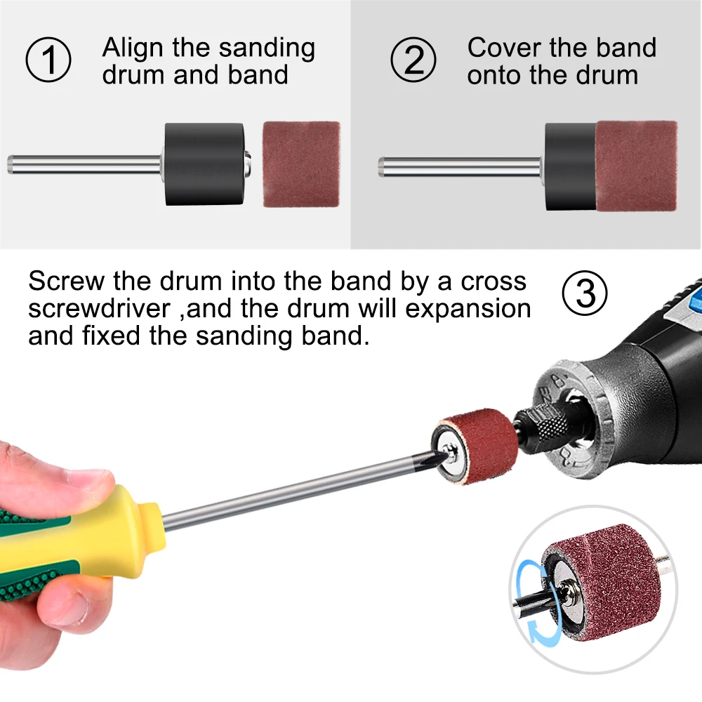 Imagem -06 - Kit de Tambor de Lixa Cmcp 338 Unidades 60 120 Faixa de Lixa 320 com Mandril de Borracha para Ferramentas Rotativas Dremel Sandpape