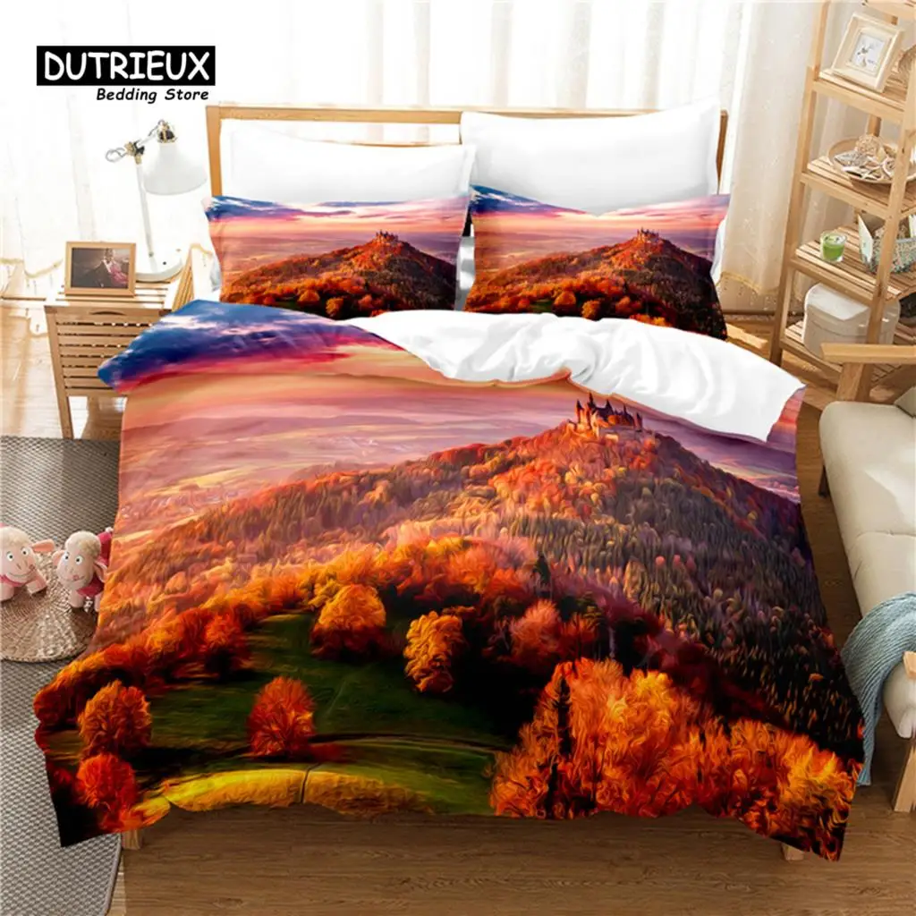 Landscape Painting Bedding Set, Landscape Duvet Cover Set, Soft Comfortable Breathable Duvet Cover, For Bedroom Guest Room Decor