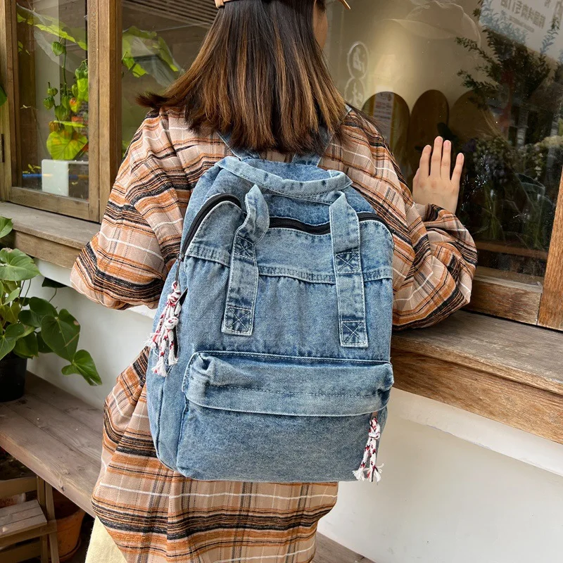 

Vintage Denim Backpack Young For Teenage Girls Student Canvas Women College Bags Casual Female Children's Bag 2023