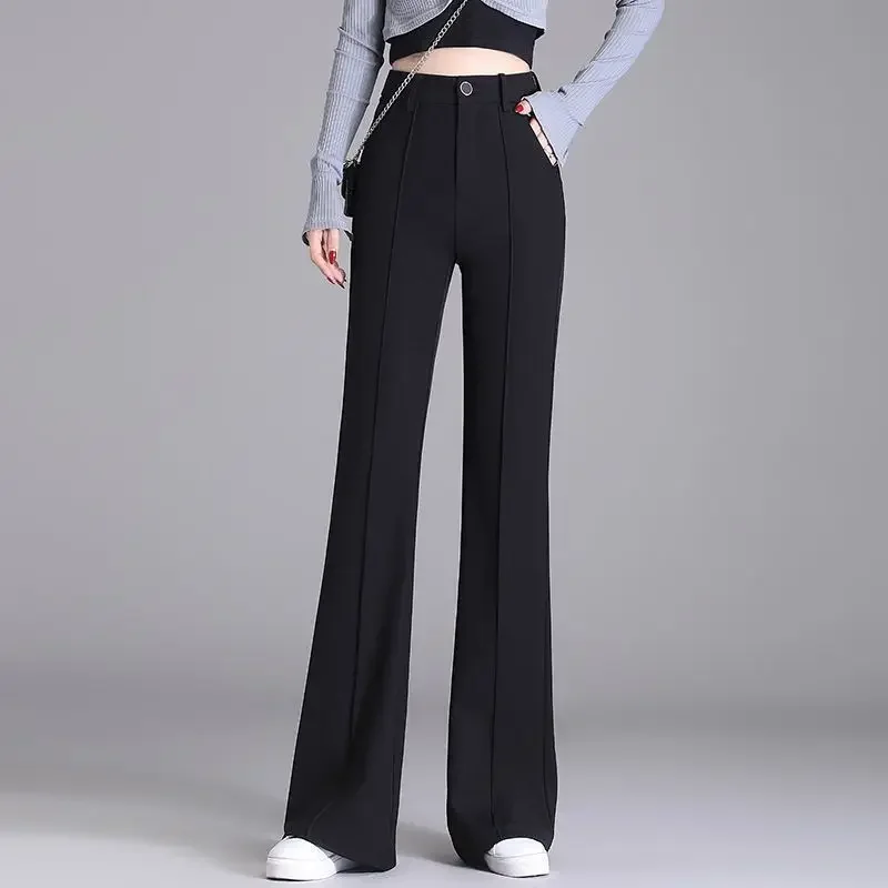 2024 Black Autumn New Style High-Waisted Slimming Women's Pants Bootcut Draped Bell-Bottom Trousers Smooths Your Silhouette