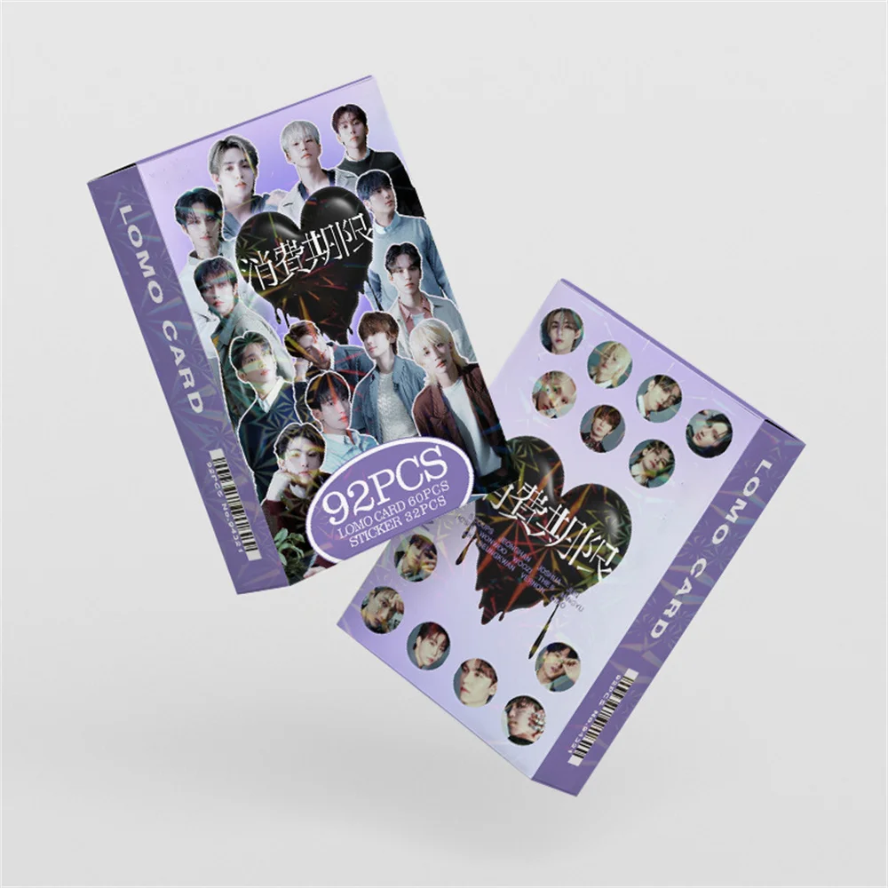92pcs/Set Kpop Idols Wonwoo Jeonghan Boxed Card Double Sides Printing LOMO Card Self-adhesive Sticker Fans Collection Gift