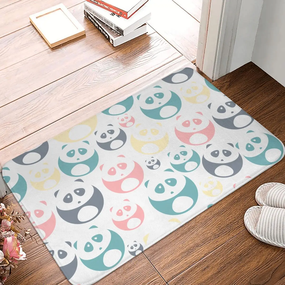 Cute Pandas Tumbler Funny Front Door Mat Anti-Slip Indoor Absorbent Doormat Kitchen Balcony Entrance Rug Carpet