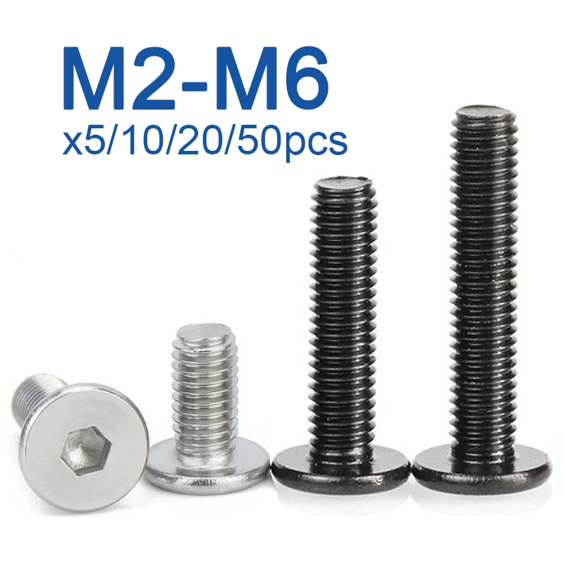 5~50pcs/lot M2 M2.5 M3 M4 M5 M6 M8 Black Galvanized 304 Stainless Steel CM Hex Hexagon Socket Ultra Thin Flat Wafer Head Screw