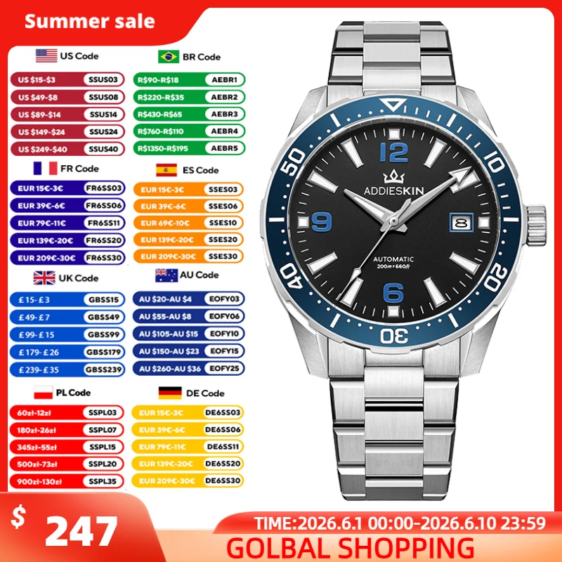 

AddiesKin Men 9015 Automatic Watch 40mm Sapphire Glass BGW9 Luminous Watches 20Bar Waterproof Stainless Steel Luxury Wristwatch