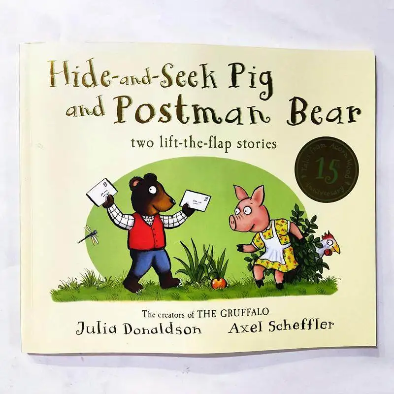 Libro ilustrado de iluminación para niños, cuentos de bellota, juego de escondite de madera, cerdo y postino, oso, libros en inglés