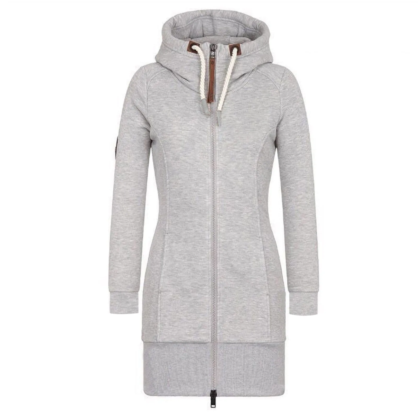 High Collar Long Sweatshirts Solid Hooded Jacket for Women Oversized Zip Up Hoodies Autumn Long Sleeve Fleece Drawstring Coats