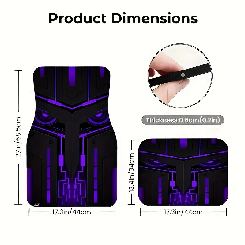 4pcs Purple And Black Cyber Mecha Style Car Mats - Sci-Fi Trendy, Wear-Resistant, Non-Slip Universal Floor Mats For Most Car Mod