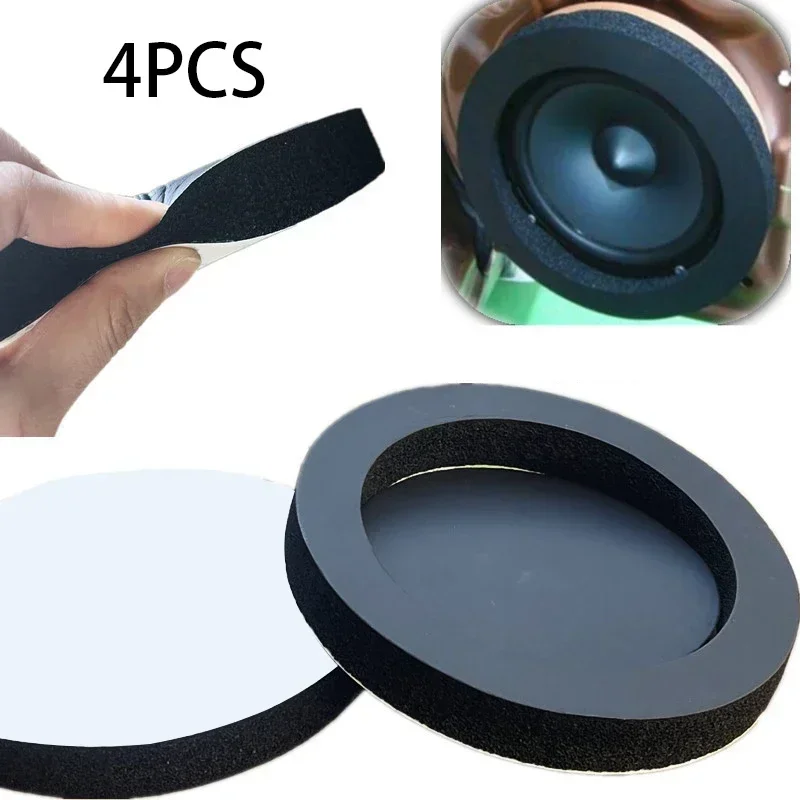 4 Pack 6.5 Inch Car Speaker Low Door Liner Ring Soundproofing Cotton Self Adhesive Insulation Ring for Car Interior sound proof