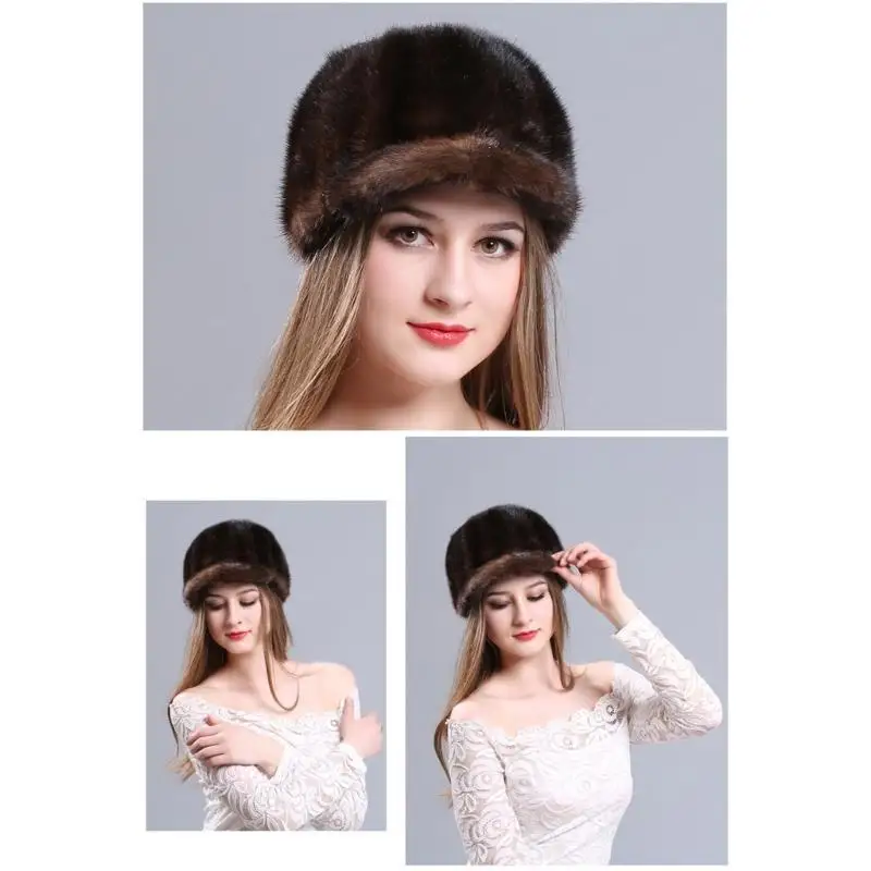 652F فروي فرو المنك صياد قبعة لينة ودافئة تنفس قبعة البيريه للنشاط الشتوي الاستخدام اليومي النساء الرجال أغطية الرأس #4