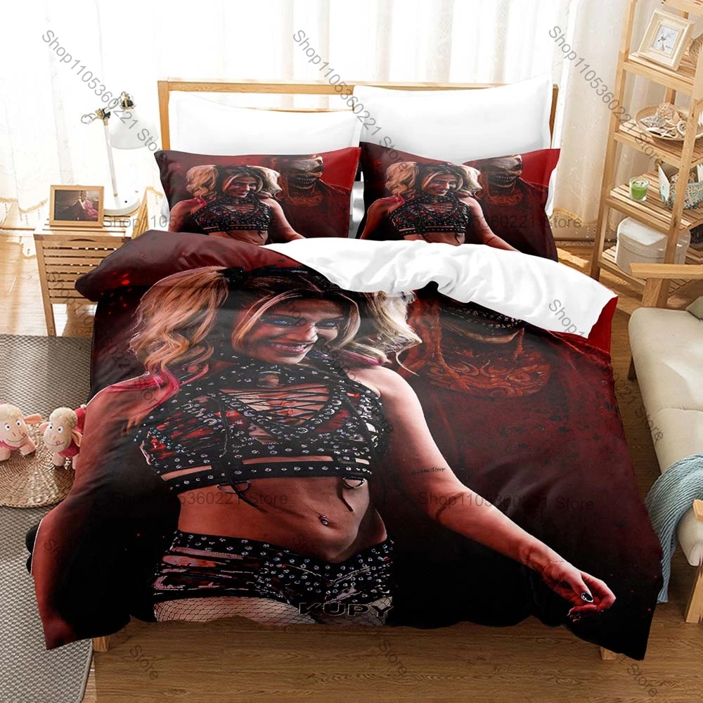 Alexa Dark Gothic Devil Makeup Raw Wrestler Ring Stage Print Duvet Cover + 2 Pillowcases Grunge Dark Microfiber Bedroom Decor