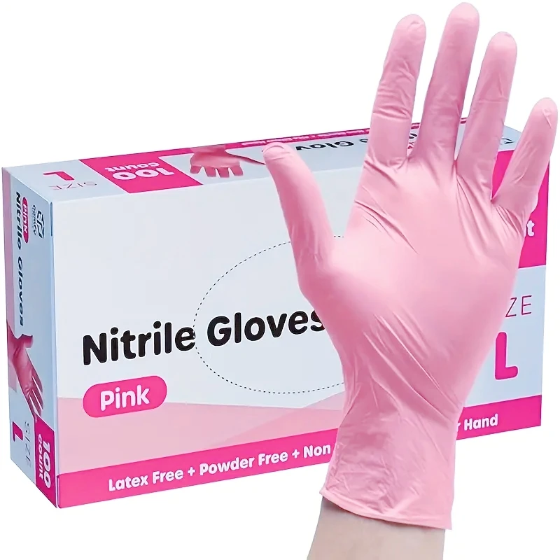 

3.5Mil Pink Disposable Nitrile Gloves Powder Free Tattoo Gloves for Beauty Salon Hair Dye Esthetician Pet Care Cleaning Gloves