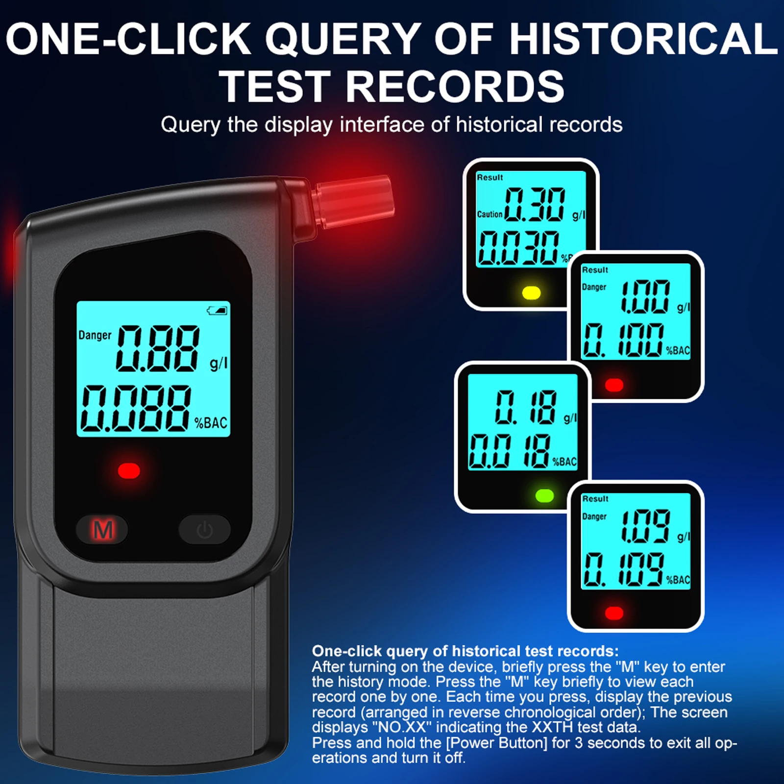 Przenośny tester alkoholu z wyświetlaczem LED, detektor alkoholu, alkomat do użytku osobistego i profesjonalnego.