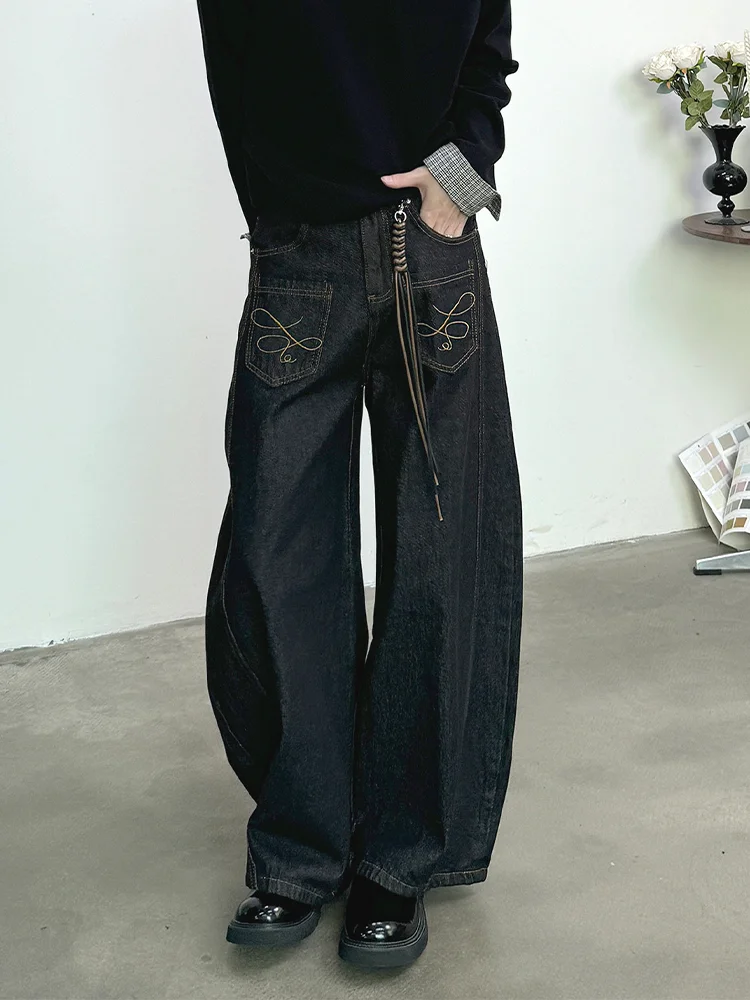 

Женские джинсы с высокой талией и широкими штанинами в американском стиле, свободного кроя, с эффектом стройности, длиной в пол, с карманами-наплеутерами, в стиле ретро