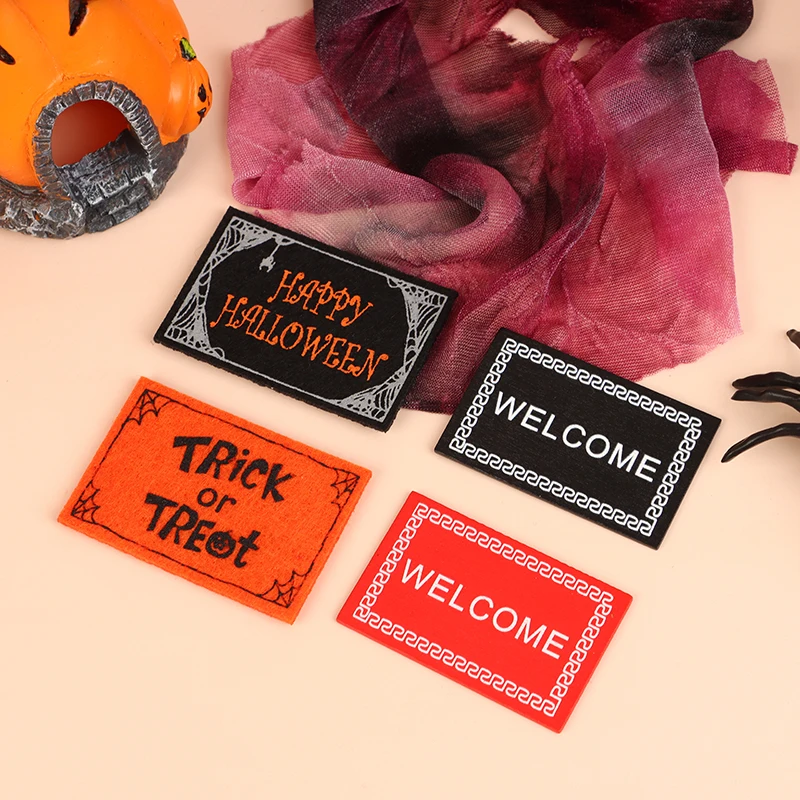 Dollhouse Welcome Sign Tapete Decorativo, Mini Casa Acessórios, Modelos de tapete, Living Scene Decor, Halloween, 2pcs