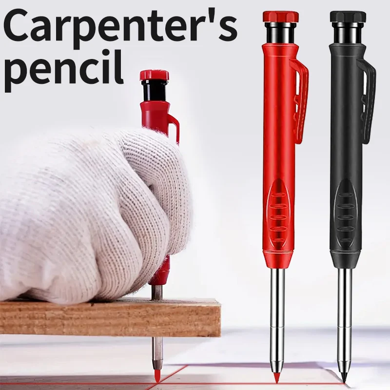 Carpenter Pencil Metal Long Head Deep Hole Professional Engineering Quick Drying Marker Graphite Woodworking Black Red Lineation