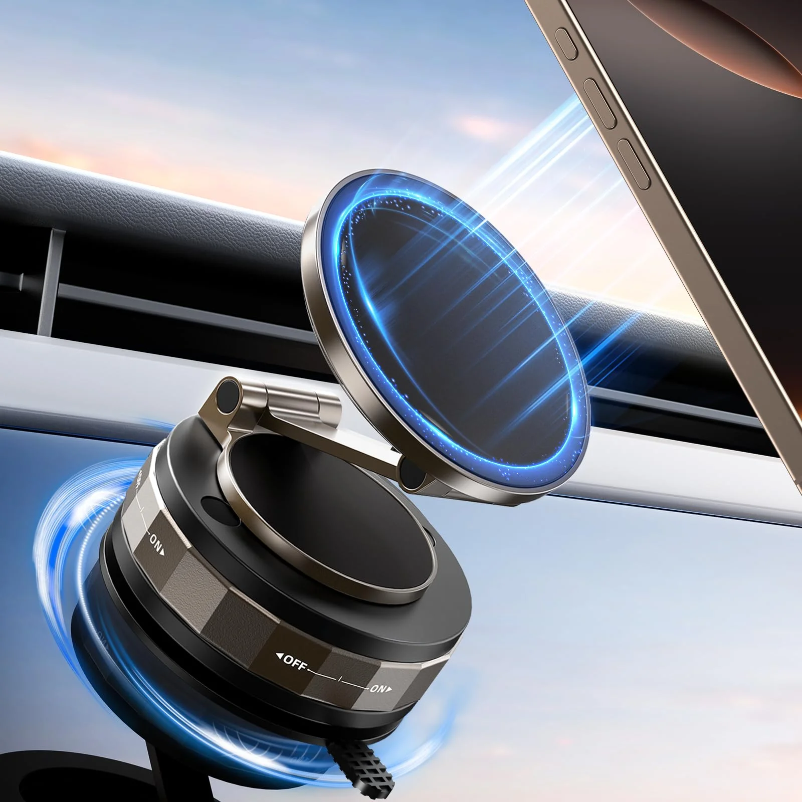 Magnetische Auto-Handyhalterung für MagSafe, 360° °   Verstellbare Saugnapf-Handyhalterung mit Starkem Magnet, für Armaturenbrett Windschutzscheibe Lüftungsschlitz