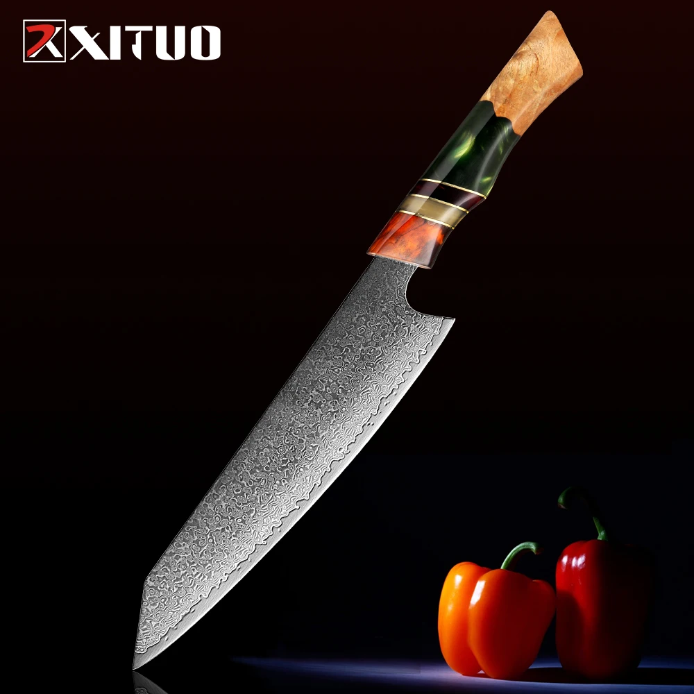 Damascus Chef Knife 8 Inch Sharp Gyuto Knife Japanese VG-10 Steel Kitchen Cooking knife Ergonomic green Resin Wood Handle