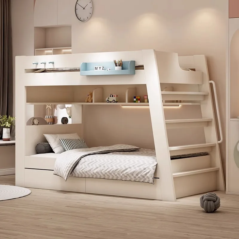 Upper and Lower Beds Bunk Beds Second Floor Children's Simple Small Apartment with The Same Width High and Low Double Bed